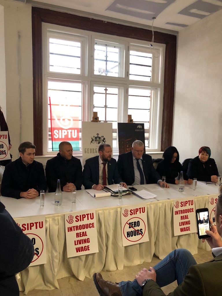 We invited the <a href="/SIPTU/">SIPTU</a> into The George Best Hotel &amp; pledged to pay the real living wage &amp; continue our ban on zero hour contacts. 

I believe we could be one of the first hospitality groups to invite a union in &amp; be proactive with our social responsibilities 

#SocialistSunday