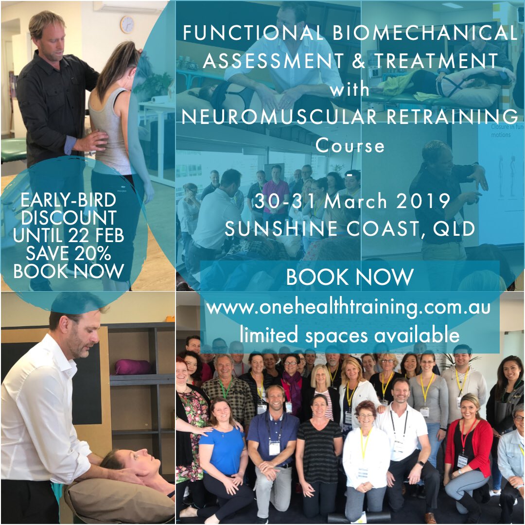 1healthtraining's tweet photo. Would you like insightful tools to assess and treat chronic and acute-on-chronic pain? This course will help.  

BOOKINGS NOW OPEN
30-31 MARCH 2019
MAROOCHYDORE, SUNSHINE COAST QLD

EARLY-BIRD DISCOUNT (20%) VALID UNTIL 22 FEB
BOOK NOW

https://t.co/OWzQLs6Tra https://t.co/tPRHQLL0w1