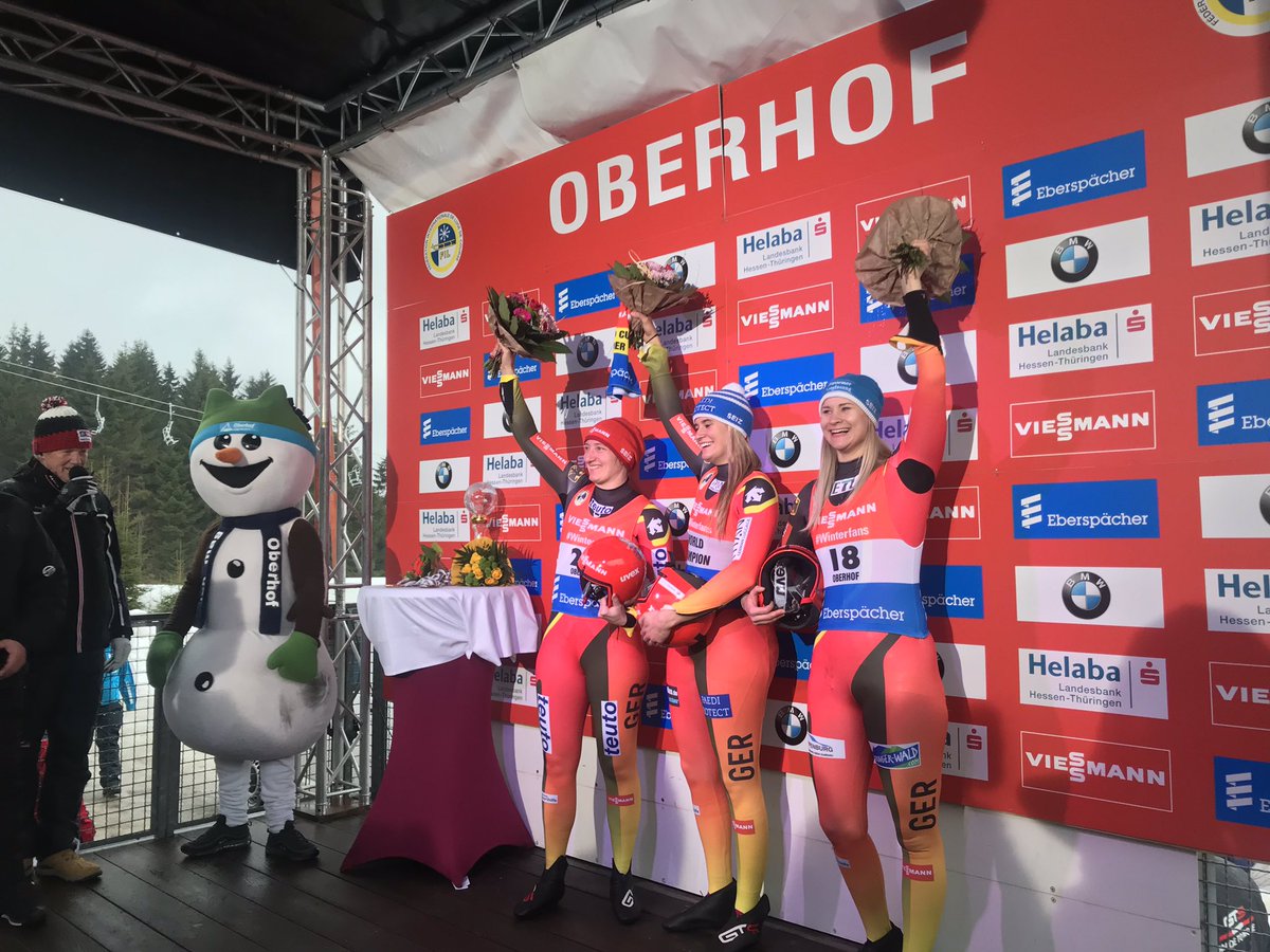 FIL_Luge's tweet photo. Germany sweeping the podium: European Luge Champion Natalie Geisenberger 🥇🇩🇪
🥈 Tatjana Hüfner 🇩🇪
🥉 @DajanaEitberger  🇩🇪
#LugeLove #FILuge #Luge #Worldcup #Winterfans https://t.co/1QTbxombgE