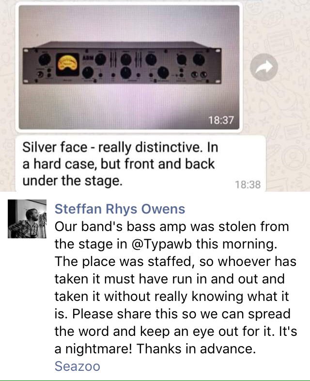 STOLEN! Someone has stolen our bass amp yesterday morning from <a href="/wrexham/">Wrexham.com</a> 
We are absolutely devastated.
It's an Ashdown AMB 500 RC EVO lll