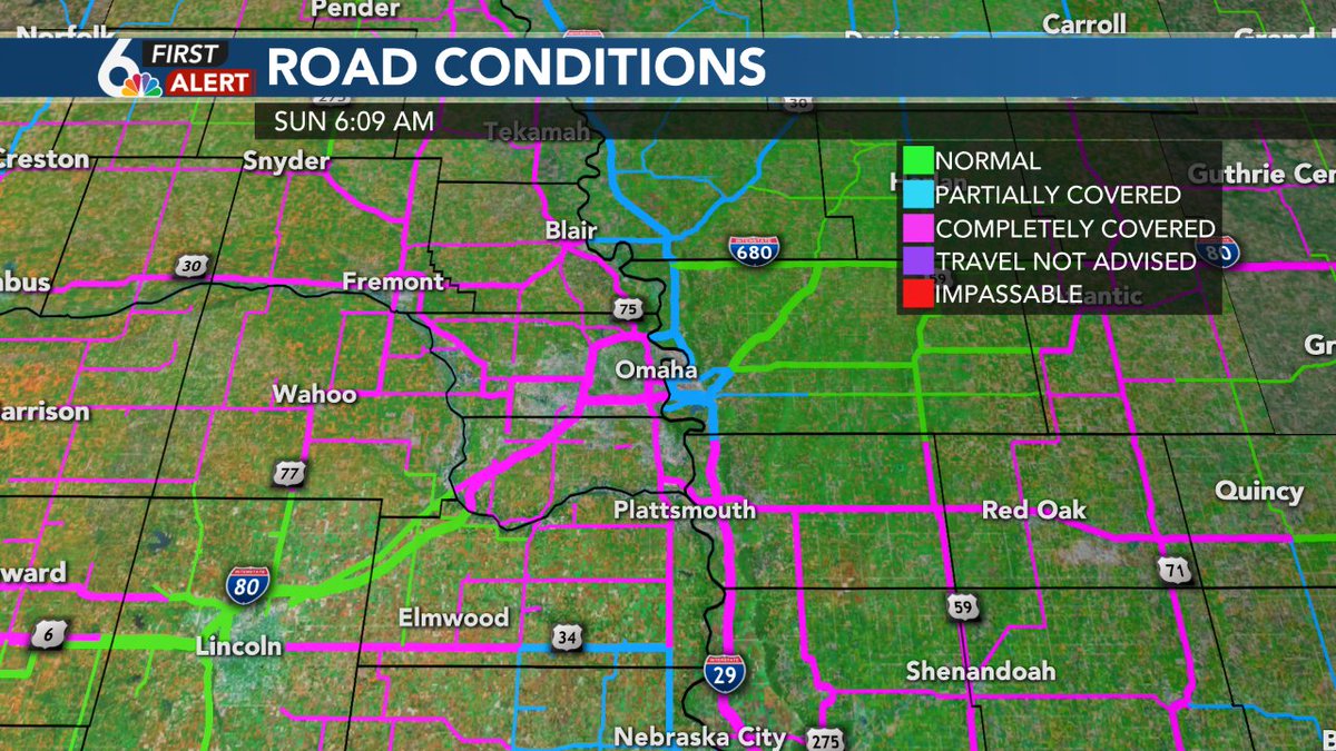 Slick roads this morning! 1-2" of snow is common across far eastern Nebraska and western Iowa resulting in snow covered roads right now, including here in the metro. Snow will be winding down, but freezing drizzle could make for continued slick spots through midday. #newx #iawx