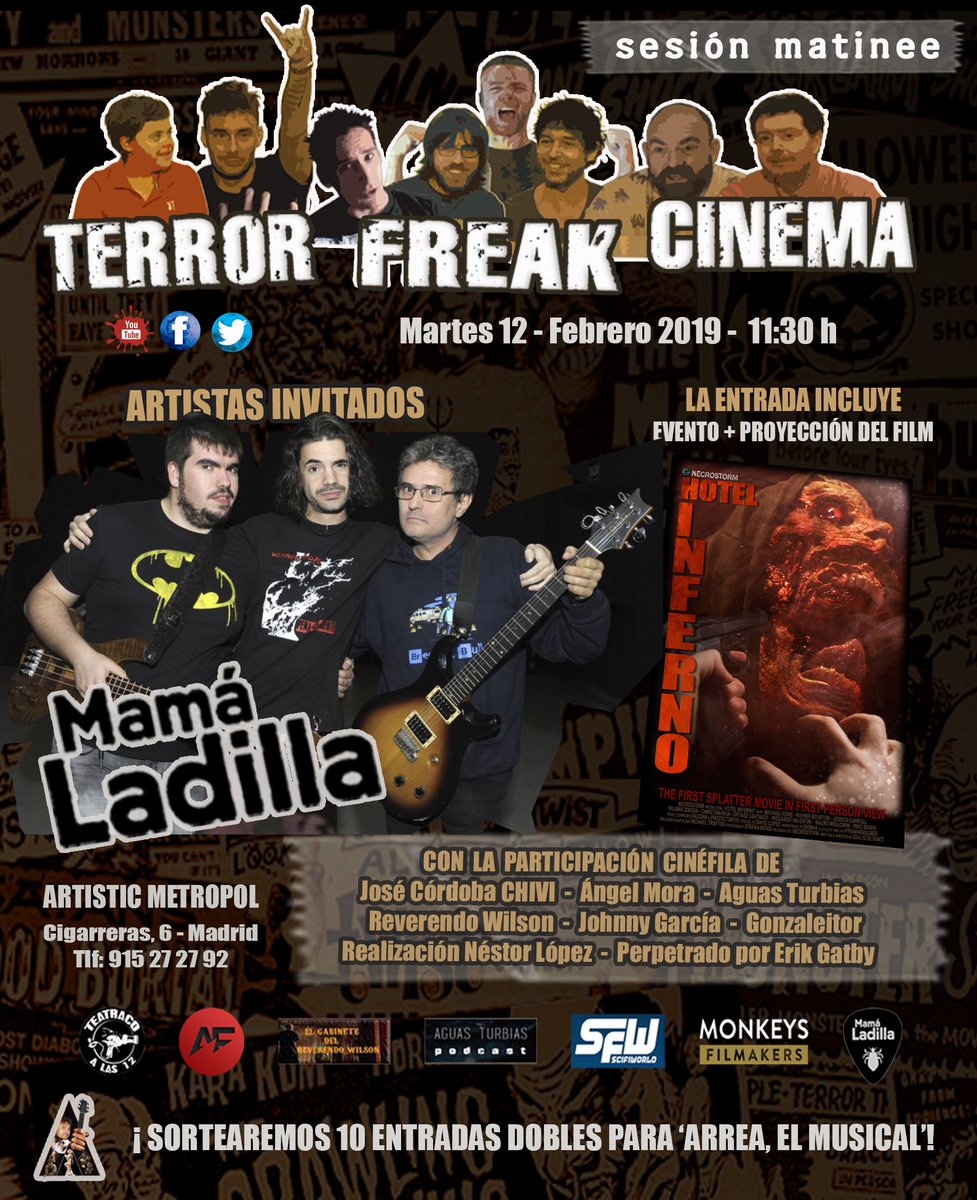 Este Martes por la mañanita (11:30) hemos preparado un evento muy especial. Estaremos <a href="/Mama_Ladilla/">MamáLadilla</a>, @Teatracoalas12, <a href="/chivi_jose/">José Córdoba (Chivi)</a>, <a href="/PodcastAT/">Aguas Turbias Podcast</a>, <a href="/Rev_Wilson_/">Reverendo Wilson</a> y unos cuantos amigotes más. No s espera un evento friki nivel dios.
entradium.com/events/terror-…