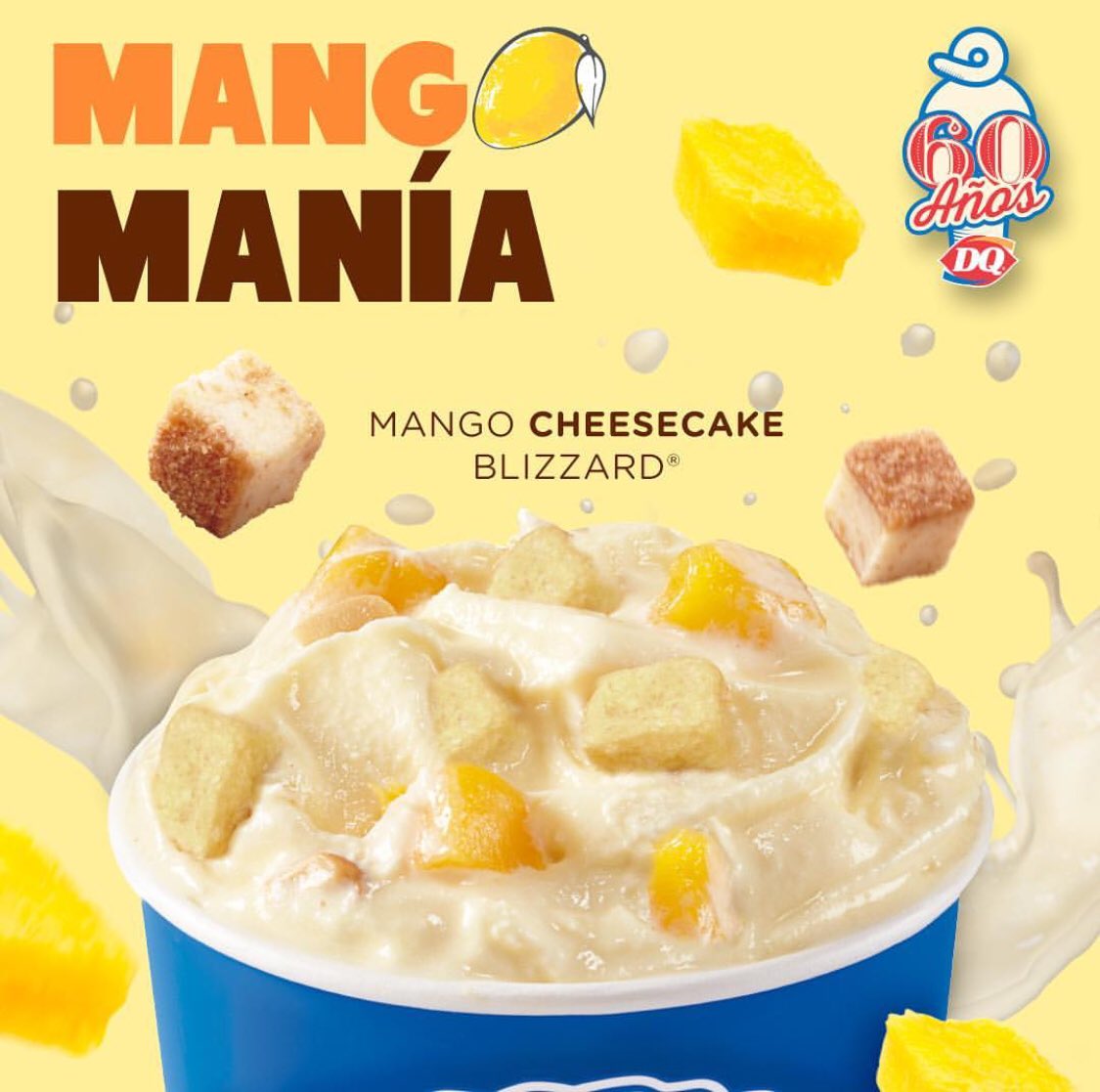 Solo una cucharada🥄 es necesaria para que te enamores de nuestro delicioso😍 Mango CheeseCake BLIZZARD®. Date la vuelta y descúbrelo🔄