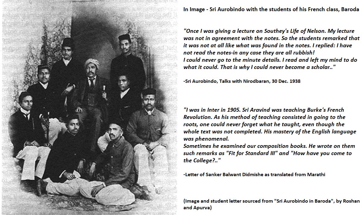 5) Moved to Baroda College: #SriAurobindo was not interested in admin., so he entered Baroda College , 1st as a part time lecturer in French (1897), then as a regular Prof. of English (1900) & finally appointed Vice-Principal (1904)Some interesting reminiscences of the period: