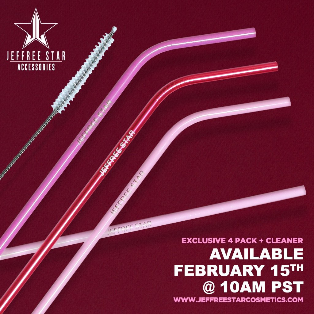 Jeffree Star on X: JEFFREE STAR METAL STRAWS launching THIS Friday!! 🥤 4  pack + cleaner 👅 retail: $19.99 💖  / X