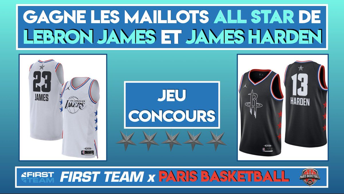 FirstTeam101's tweet photo. À une semaine du ALL STAR GAME, on vous offre les maillots de LeBron James &amp; James Harden !

➡️ RT
➡️ Follow @FirstTeam101 x @parisbasketball  

Tirage au sort lundi 18/02 dans le First Talk !

BONNE CHANCE https://t.co/cIsgfwUQRi