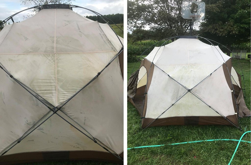 SuperCleanTeam's tweet photo. Adam from Indiana had a 20-year-old tent that had been in storage for a while. He wasn't sure it would still be usable. Thanks to #SuperClean, the tent "...is now ready for a fresh coat of water repellent. The smell is gone and some of the grass stains even came off!" https://t.co/TL4cvpkV3h