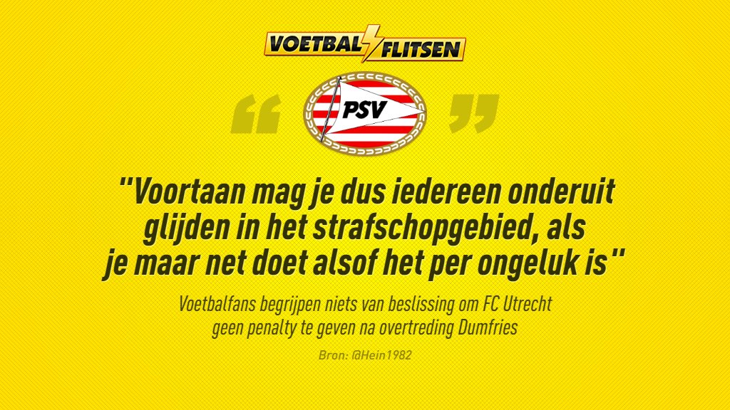 voetbalflitsen's tweet image. Voetbalfans op Twitter lijken het massaal met elkaar eens te zijn: FC Utrecht had in de slotfase een penalty moeten krijgen tegen PSV.

Wat vinden jullie? Zeg het maar! 

RT 🔁 = 100% penalty!
LIKE ❤️ = Nee, geen penalty!

voetbalflitsen.nl/nieuws/vryx5r/…