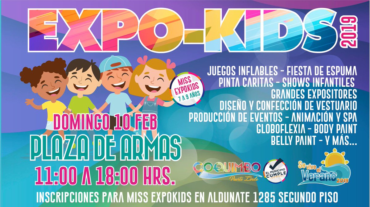 municoquimbo's tweet photo. 🥳🤩👨👩👧👦#BuenDíaCoquimbo #ExpoKids #PanoramaFamiliar A las 11:00 hrs daremos inicio a la ExpoKids en la Plaza de Armas. ¡Tendremos juegos inflables, pinta caritas, shows infantiles y muchas sorpresas más! 👏👏 @CoquimboPereira @ContigoTurismo https://t.co/xaQxWbP7fN