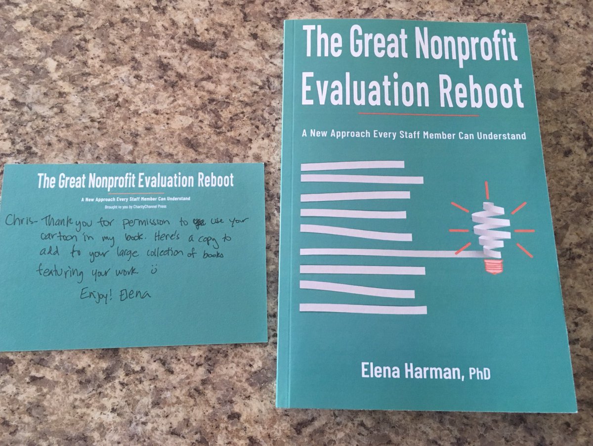 clysy's tweet photo. “If we don’t start to position #evaluation in a way that resonates more directly with the programs we serve, #eval will become defunct.” I truly love this book @vantage_eval so happy to have traded you the cartoon for a copy! https://t.co/RKUgSoTcxQ