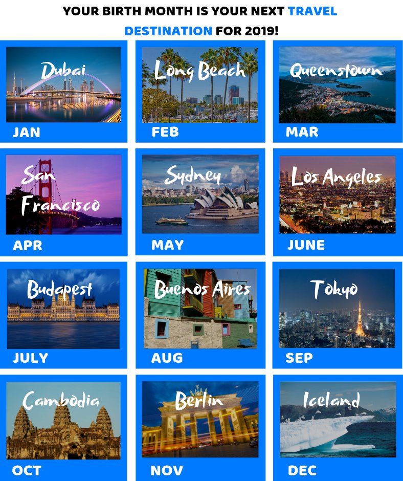 Unicobag's tweet image. Your birth month is your next #traveldestination for 2019! Where are you traveling to next?

#unicobag #wanderlust #holiday