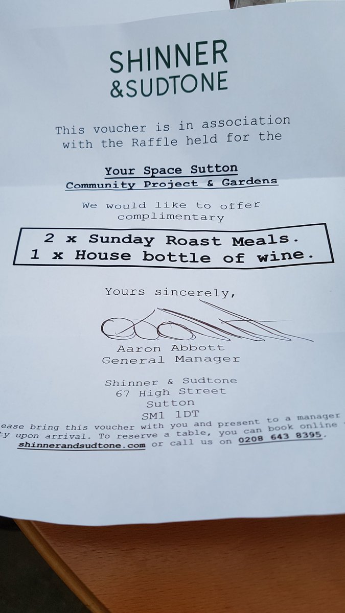 Suttonflower's tweet photo. @ShinnerSudtone @Yourspacesutton An amazing prize for the ruffle in support of the fundraising event of #yourspacesutton donated by @ShinnerSudtone Thanks https://t.co/j9SDJvi0XY