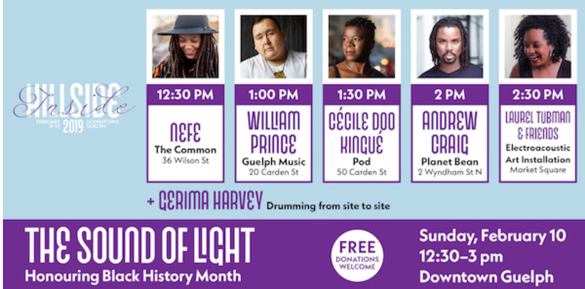 guelpharts's tweet photo. 5 performances honouring Black History Month with drumming between venues!!!
And it's free!!
(Donations welcome)
No February blahs here.
#HillsideInside #Guelph #music #SundayFunday @HillsideFest @DowntownGuelph
https://t.co/FC924BdiUu https://t.co/qYezYELKjw