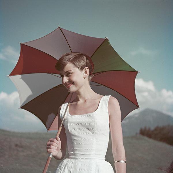 Audrey Hepburn photographed by Hans Gerber in Switzerland, 1954 #UmbrellaDay