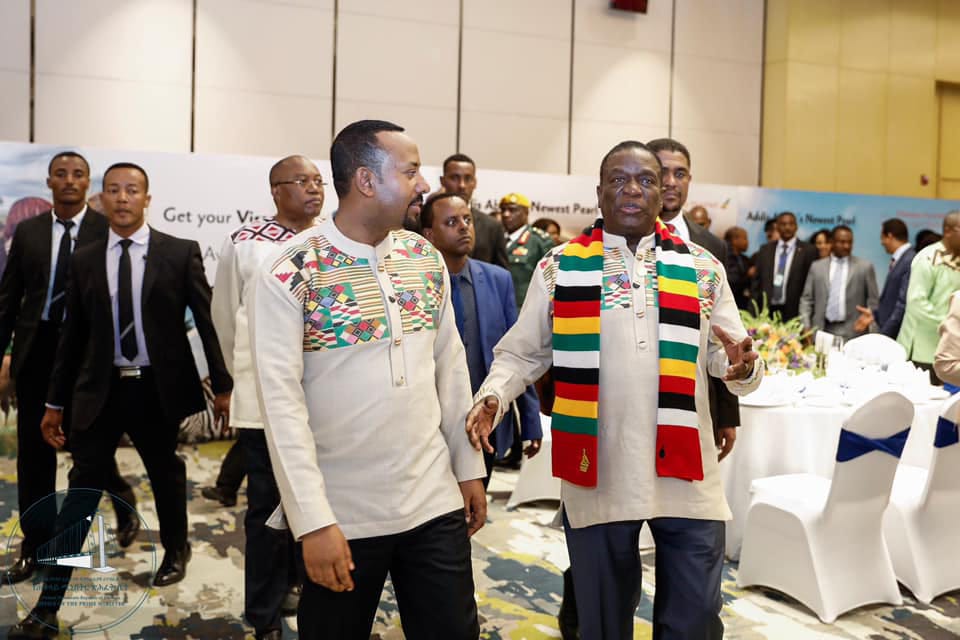 ZBCNewsonline's tweet photo. President Emmerson Mnangagwa last night joined other leaders at a dinner hosted for heads of state and government by the Ethiopian Prime Minister, Abiy Ahmed in Addis Ababa https://t.co/tGSYJgQr6Y