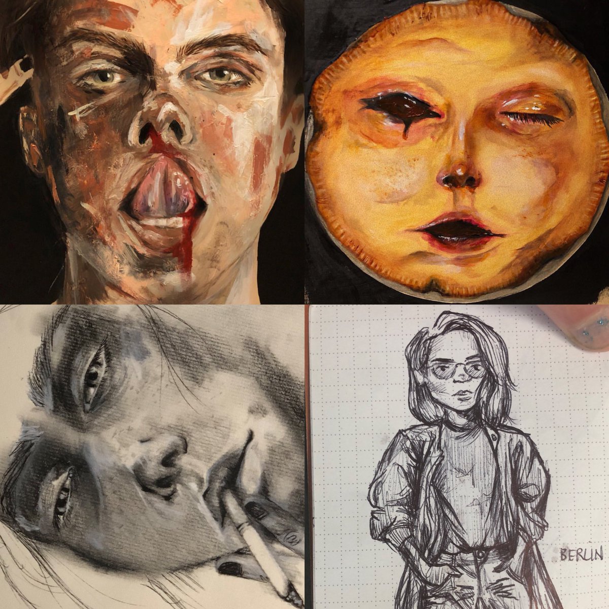 halsey's tweet photo. I painted on SNL bc it’s my favorite artistic medium 2nd only to music. I wish I could have done more with the  3 minutes I had. but, if you’re *interested*, here’s some examples of my other styles of art 🖤 the way I draw/paint is always changing. I love it so much. https://t.co/itEcEedPiY