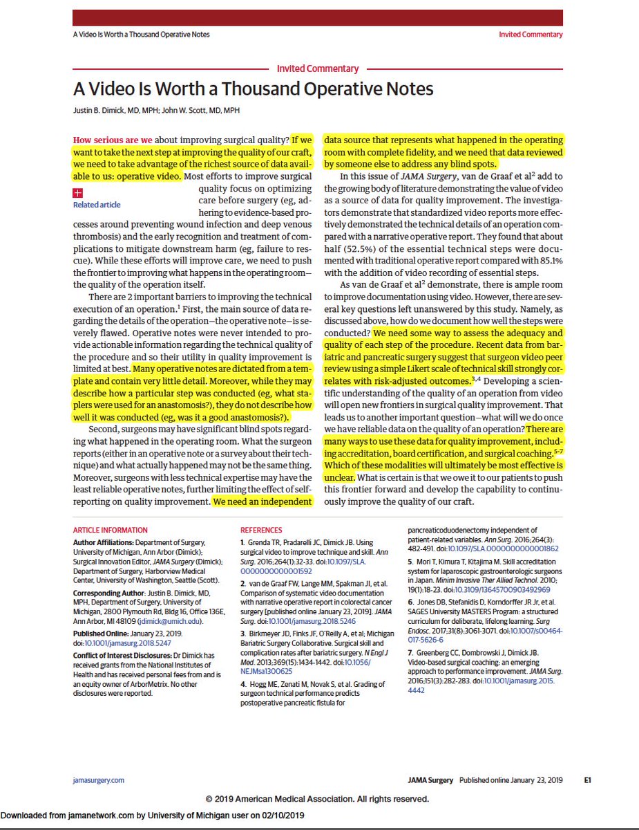 jdimick1's tweet photo. To improve the quality of an operation we need a data source that...

1⃣ Provides an accurate record of what happened in the operating room. Operative notes are not good enough. 

2⃣ The data needs to be looked at by someone else. 
Surgeons have blind spots.

▶️ Video review 📽️ https://t.co/18qFWZNefS