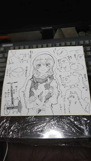 糸麦さんにもらった千聖ちゃん(獣化含む)色紙と、イベント開催中の落書き 