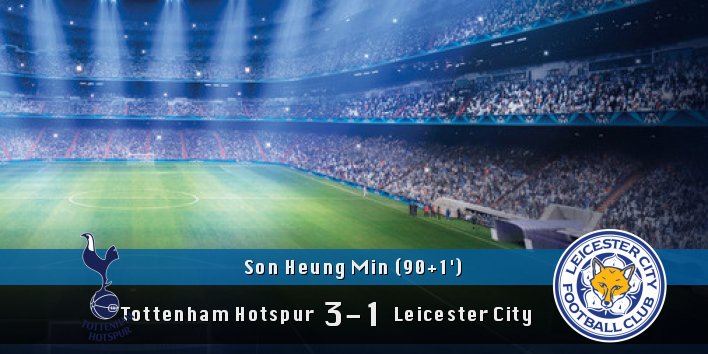 Goals_Premier's tweet photo. GOAAAL! Son Heung Min ('90+1) scores!!!

#TottenhamHotspur 3
#LeicesterCity 1 https://t.co/xyWd0oHRPm
