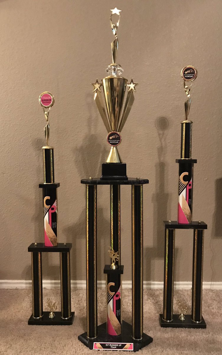 Coach_Shep1's tweet photo. The @PISDReynolds Eagle Darlings drill team brought home some SERIOUS hardware late last night after a full day of performances! GREAT JOB, LADIES!! Duke stepped in to help show off the size of these🏆’s (he’s only 150lbs, btw... 😳). Follow them on Instagram: @rms_eagledarlings https://t.co/gslKTyw2J1