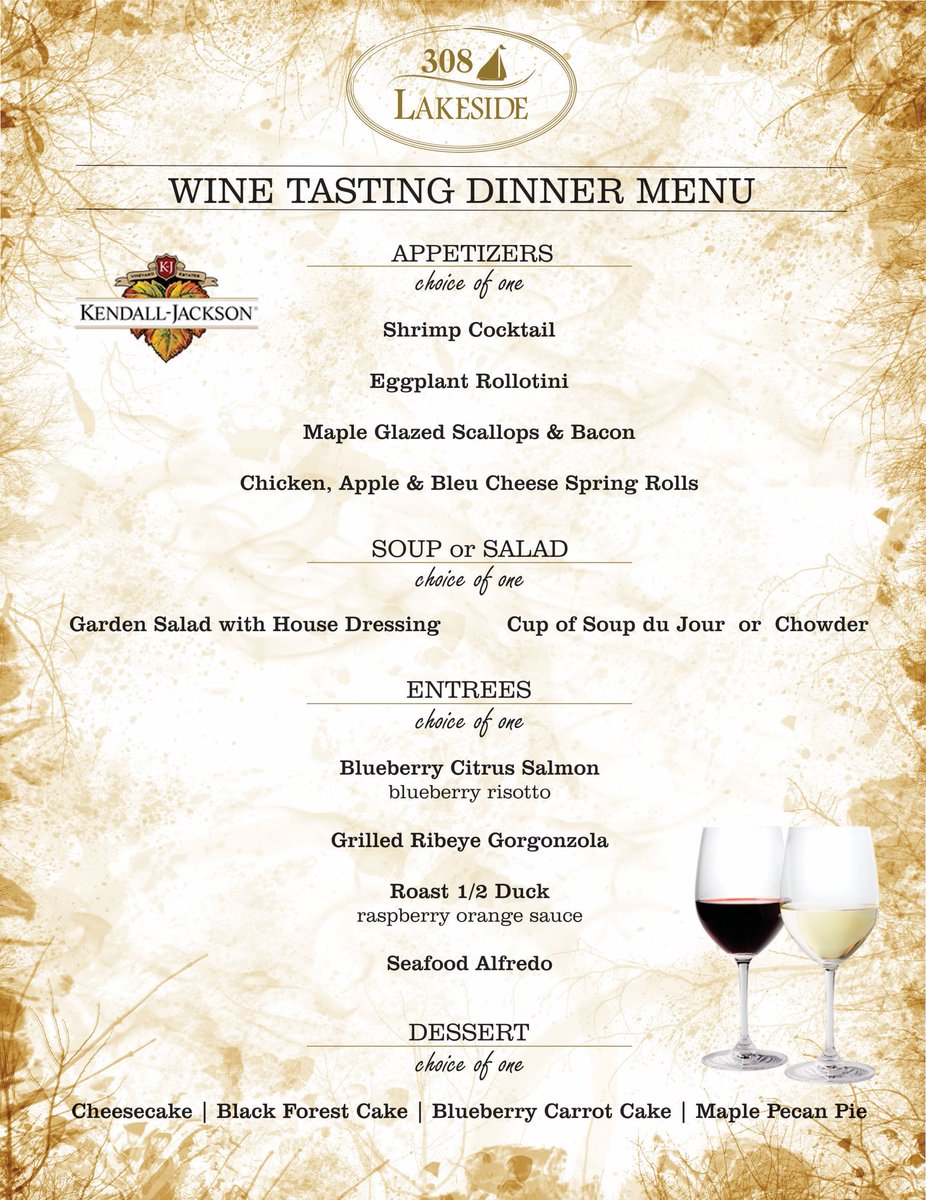 308Lakeside's tweet photo. 308 Lakeside’s 2nd Annual Wine Tasting Dinner is taking place on 2/21, from 6-8:30 pm, featuring Kendall-Jackson’s collection, paired w/ some of the Chefs’ delicious food choices.  Reservations are required, so call to make yours today, 774-449-8333.  It’s sure to be a FUN time! https://t.co/F8CRKs5GpG