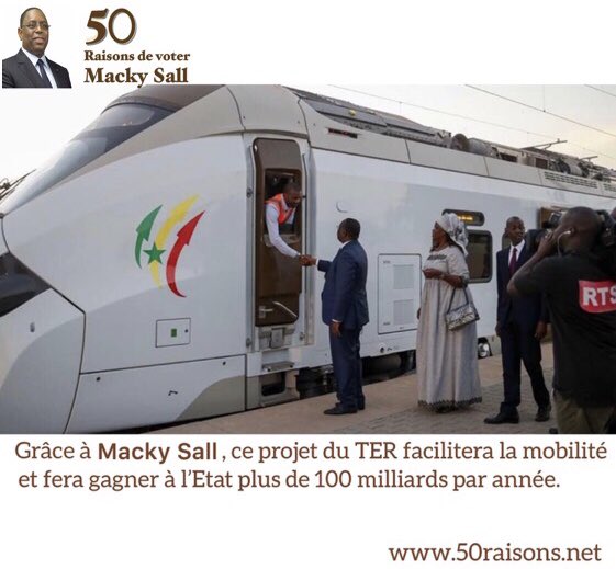 50raisonsMS's tweet photo. Grâce au Président @Macky_Sall ce projet du TER a pour principal objectif de désenclaver la capitale du reste du Sénégal.
Plus d’infos sur ce lien:

https://t.co/eXc9w11t3M

#50raisonsms #Macky2019 #Infrastructures  #UnSénégalPourTous https://t.co/KLcZzNBdp1