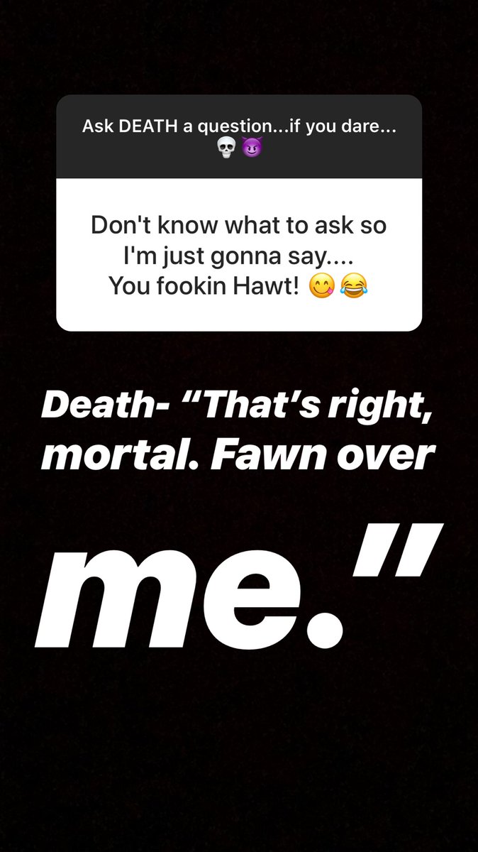 katrocks247's tweet photo. LMAO the #ASKDEATH on Instagram is having the highest turnout I think it’s ever had. Go ask Death questions now on my Instagram story!! 😂😂😂😂💀💀💀💀💀💀💀 https://t.co/XFxsnGBHOW