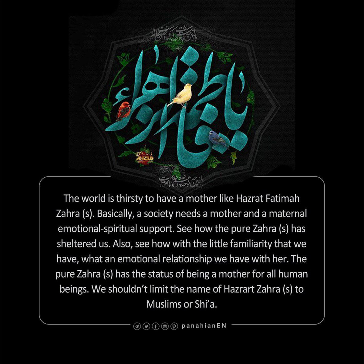 PanahianEN's tweet photo. 🚩 The world is thirsty to have a mother like Hazrat Fatimah Zahra (s).
#Fatemiah #Fatimah
✅ @PanahianEN https://t.co/GtufdhJTMP