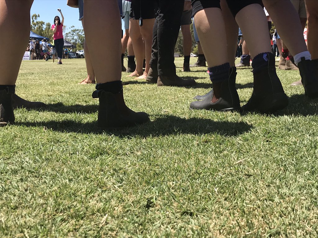 DSheepfest's tweet photo. Farmer vs Footballer: Farm Boot Foot Race proves farmers are faster!  Dan, farmer son in respectable time of 13.92sec.  Mackenzie, farmers daughter 16.31sec.  68 year old farmer made it, 49 year old farmer pulled hammy at 25m mark! #farmer #footballer #AFL #rossi #darkansheepfest https://t.co/yp0aHBazRr
