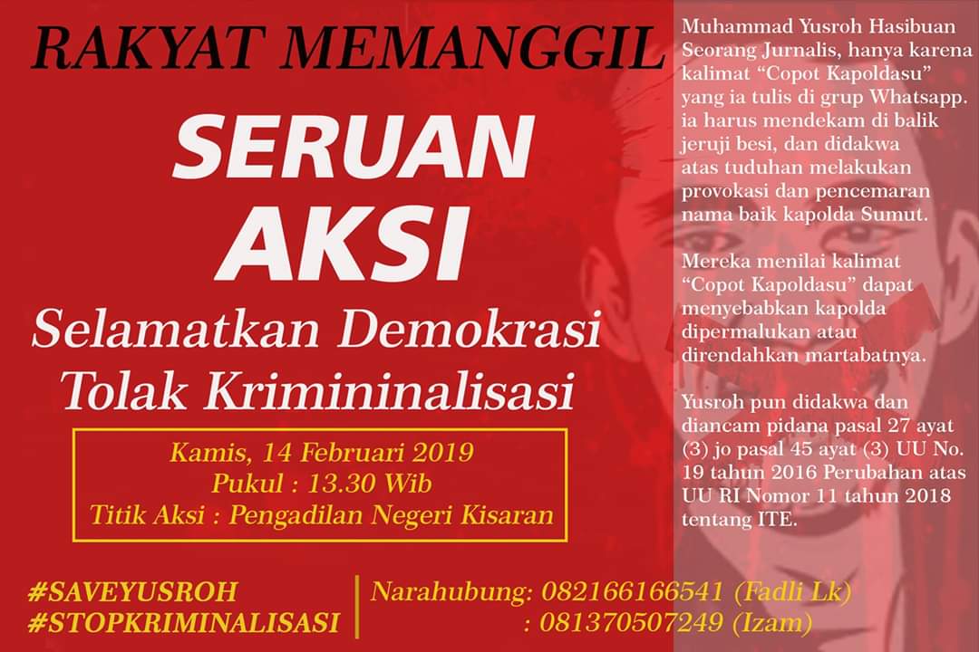 LkFadli's tweet photo. @mohmahfudmd #SaveYusroh
Miris sekali melihat kasus yang menimpa jurnalis Yusroh. 
Negara telah dzolim https://t.co/j1x7NIgnkK