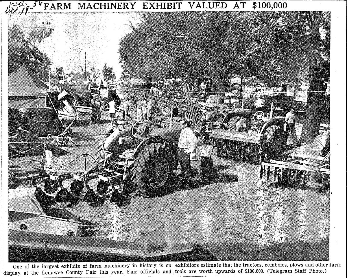 lenaweefair's tweet photo. 1956 Telegram report, "One of the Largest exhibits of farm machinery in history is on display at the Lenawee County Fair this year. Fair officials estimate the farm tools are worth upwards of $100,000."
#agriculture #farmproud #180years #lenfair2019 #lenaweecountyfair https://t.co/cEi4J4SrKr
