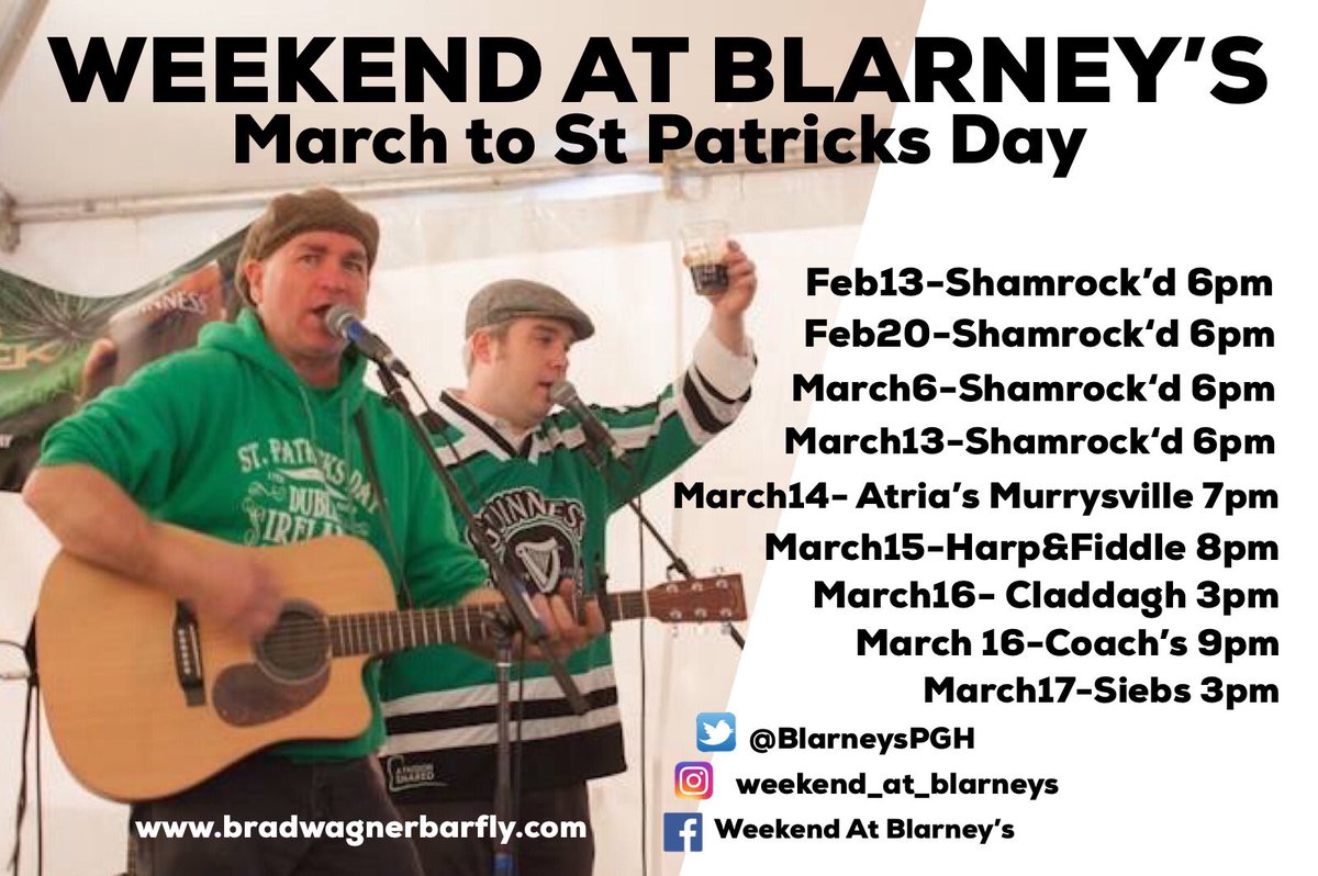 BlarneysPgh's tweet photo. Busy season coming up @SiebsPub @Coachs_412 @CladdaghPitt @mullaneysharp @AtriasPgh #murrysville #Shamrockd  #marketsquare #Pittsburgh #irish #pub #music #IrishMusicParty #irishmusic #March to #StPatricksDay #BlackAndGoldAndGreen @GuinnessUS @jamesonwhiskey @MartinGuitar @Fender https://t.co/UfQ5JpICFx