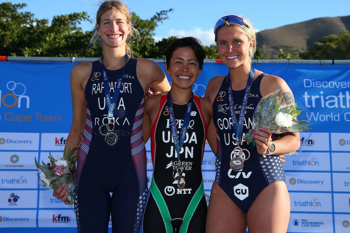 Official winners of the <a href="/Discovery_SA/">@Discovery_SA</a> Triathlon World Cup Cape Town 2019:
Men:
1. Alex Yee (UK) 00:52:04
2. Tony Smoragiewicz (USA) 00:52:19.5
3. Joao Silva (POR) 00:52:19.8

Women: 
1. Ai Ueda (JPN) 00:57:23
2. Summer Rappaport (USA) 00:57:31
3. Tamara Gorman (USA) 00:57:44