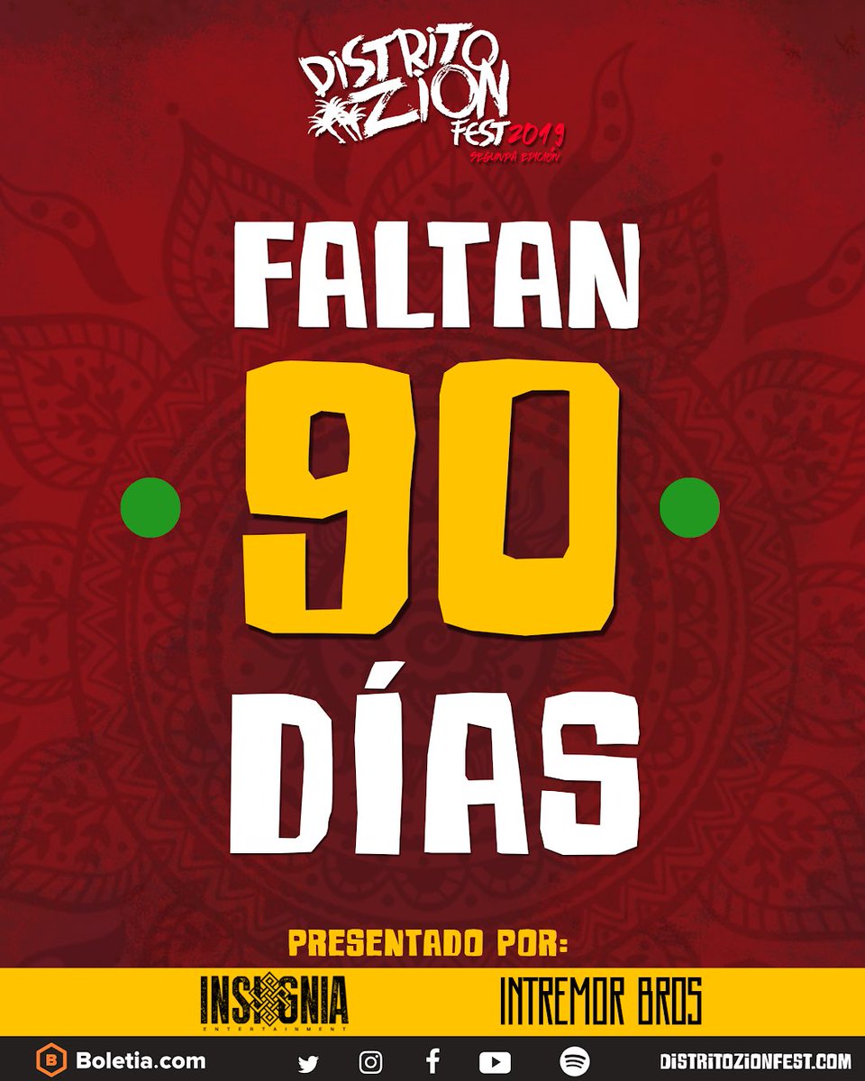 distritozion's tweet photo. Solo 90 dias!!!🤩
Listos para el mejor festival de #Reggae music #DistritoZionFest Segunda Edición???
Compra ya tus boletos en la preventa especial 🔥#EarlyZion🔥 Se están agotando!
UNITY & LOVE. 🇲🇱 #ZionoiS está en la casa. 🦁🌴 https://t.co/XEbLsJhJAy