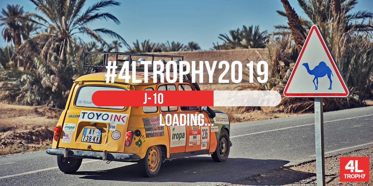 4L_Trophy's tweet photo. J-10
= 240 heures
= 14 400 minutes
= 864 000 secondes avant le #4LTrophy2019 !

Ah et pour info, on ouvre les pré-inscriptions pour 2020 dès demain ! 🥳 https://t.co/kOPjg2VbmB