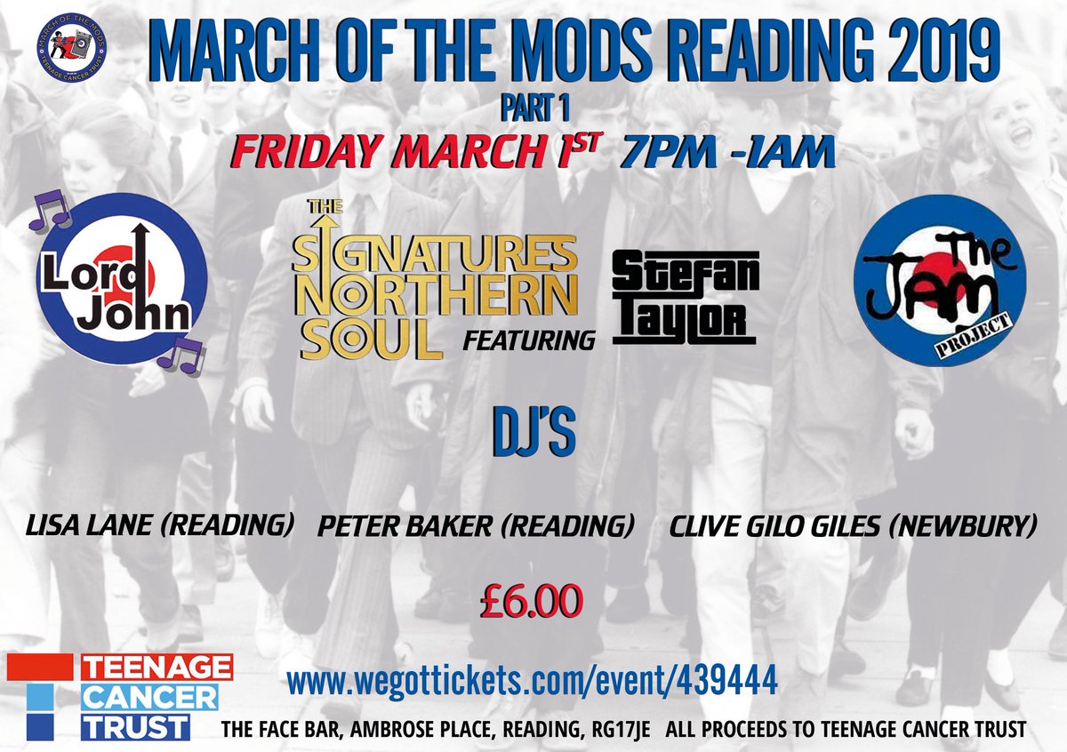 thesignaturesuk's tweet photo. Looking forward to playing reading 1st March for @MarchOfTheMods #Reading for @TeenageCancer #NorthernSoul #Live #TheSignatures https://t.co/lVctAB7ikx