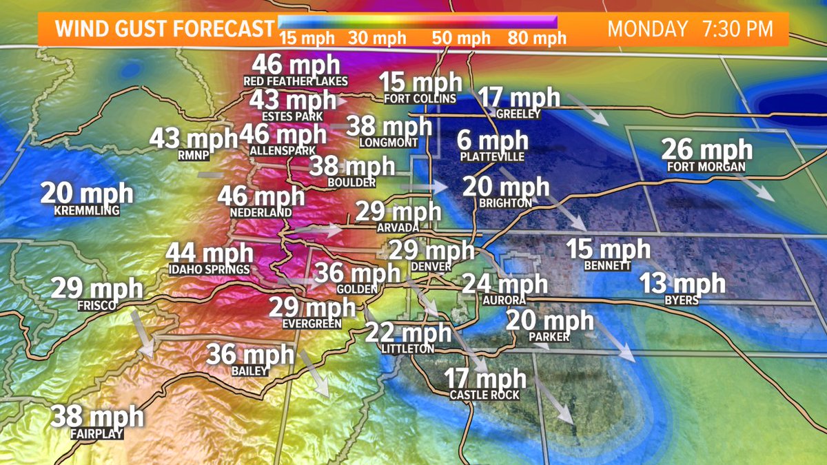 KylieBearseWX's tweet photo. Windy and chilly start to your work week! Gusty winds & highs in the 30's for Monday #cowx #9news #9ws https://t.co/I8bA4MB6zB