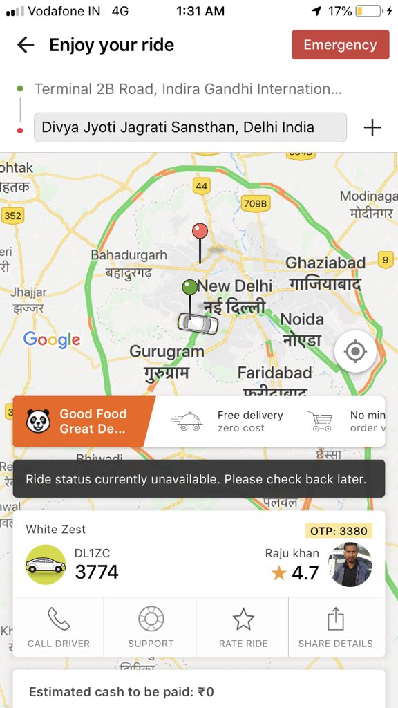HarshitKhattar4's tweet photo. @ola_supports The ride is on . Please take action once I get down. I dont want to get in trouble. Thanks https://t.co/Sa36t5hQ00