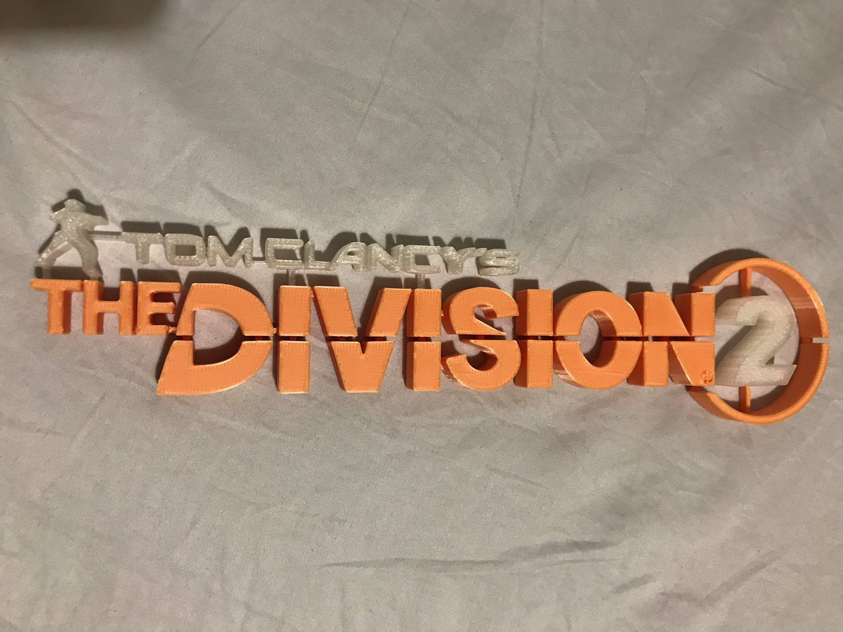 AussieKrispy's tweet photo. As part of the #TheDivision2PrivateBeta I decided to #3DPrint the logo as a reminder on my #CetusMKII :)

Took me Three attempts to get right as the links broke every time, but on the Third attempt, success :)

See you in D.C. in March fellow #TheDivision2 agents! https://t.co/hy4N8czQHv