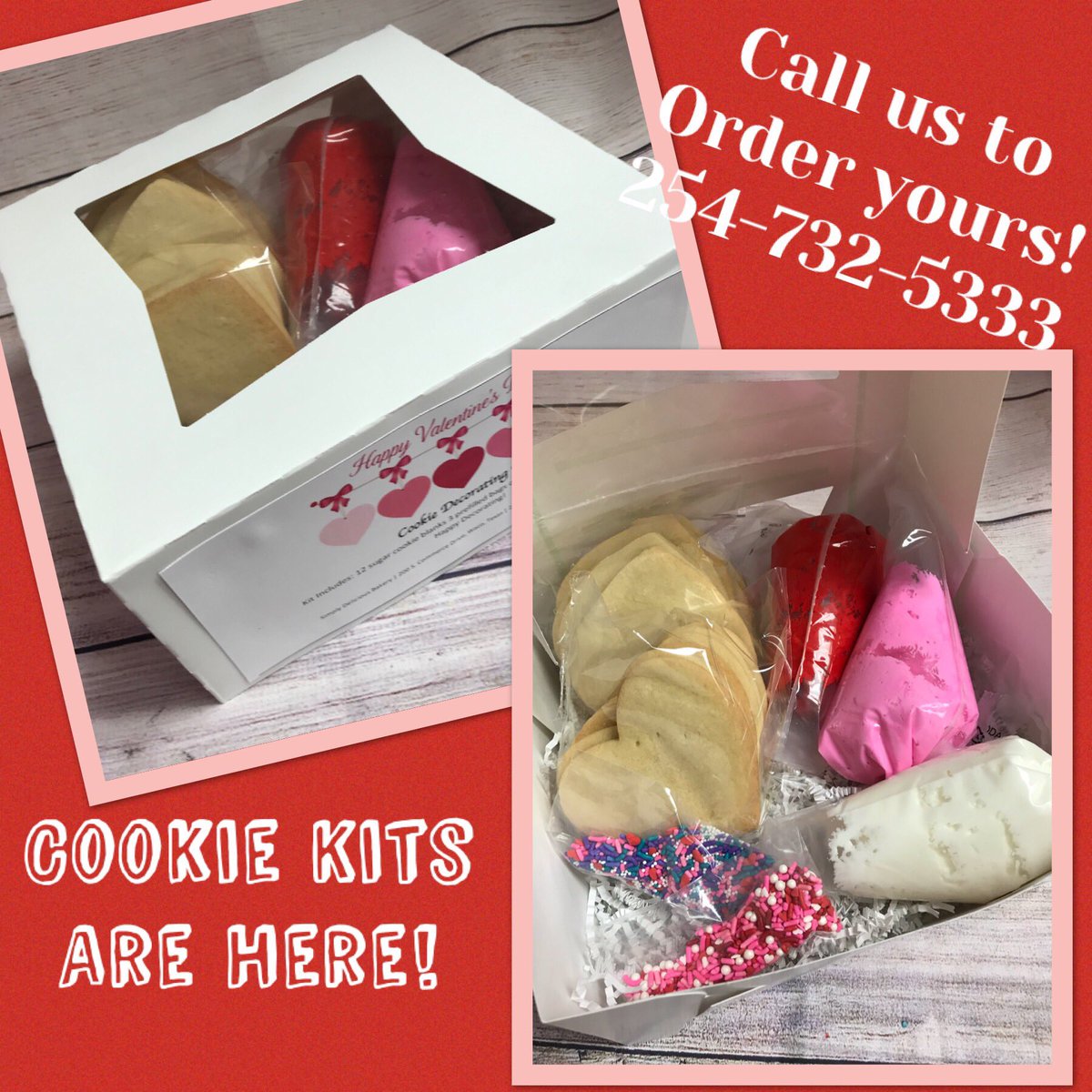 Simplydcakes's tweet photo. Valentines #cookiekits are here! 💕
Such a fun holiday activity! Order yours Monday in time for Valentines Day! Perfect for class parties!! 
...
#simplydeliciousbakery #simplydelicious #valentines #bemine #valentinesparty #cookiedecorating #bakery #bakerylife #shoplocal #shopwaco https://t.co/PsqnH47xbN
