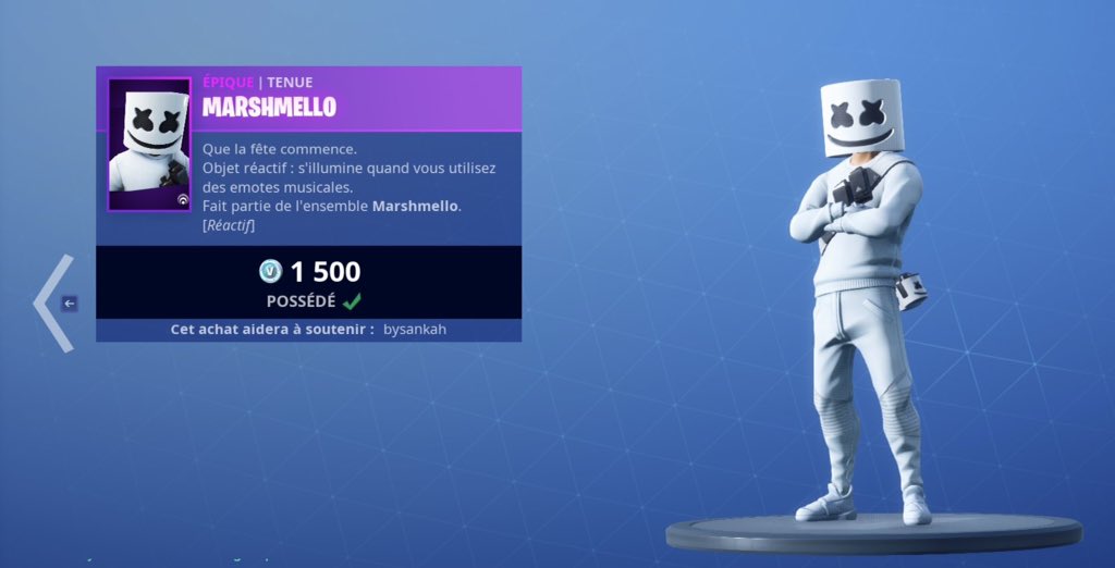 Nodor_'s tweet photo. #CODEBYSANKAH le skin marshmello que j'ai acheté avec ton code créateur 😉
Ps: je veux bien la Switch et merci pour le concours 
@augusti41762089 @Fox_68_gameur https://t.co/kz4qCgDtNl