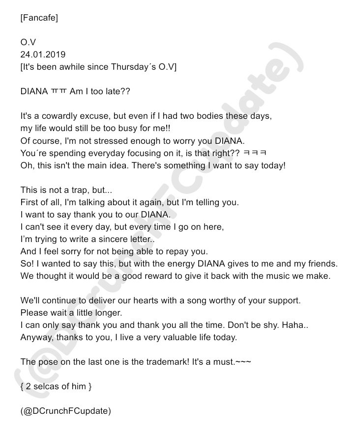 DCrunchFCupdate's tweet photo. [Fancafe]

O.V
24.01.2019 
[ It´s been awhile since Thursday´s O.V] https://t.co/lllVhi3isS
