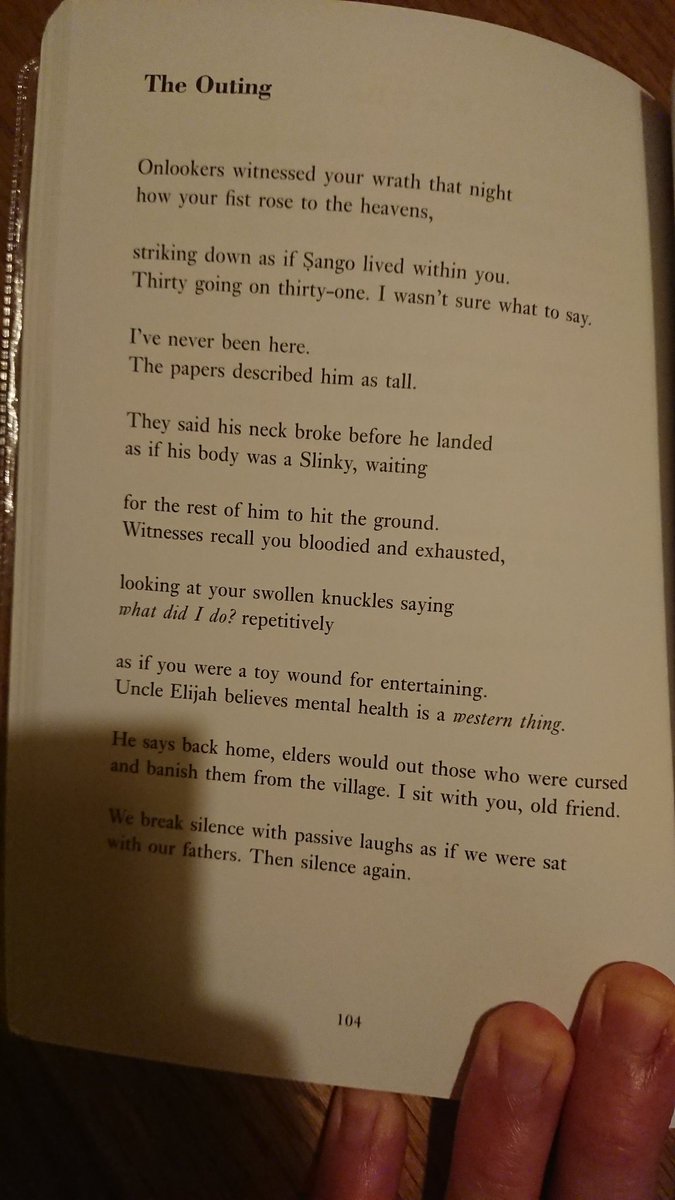 Need to get back into good #weekendpoem habits. This is The Outing by Yomi Sode, another one from Bloodaxe's 'Ten Poets of the New Generation'.