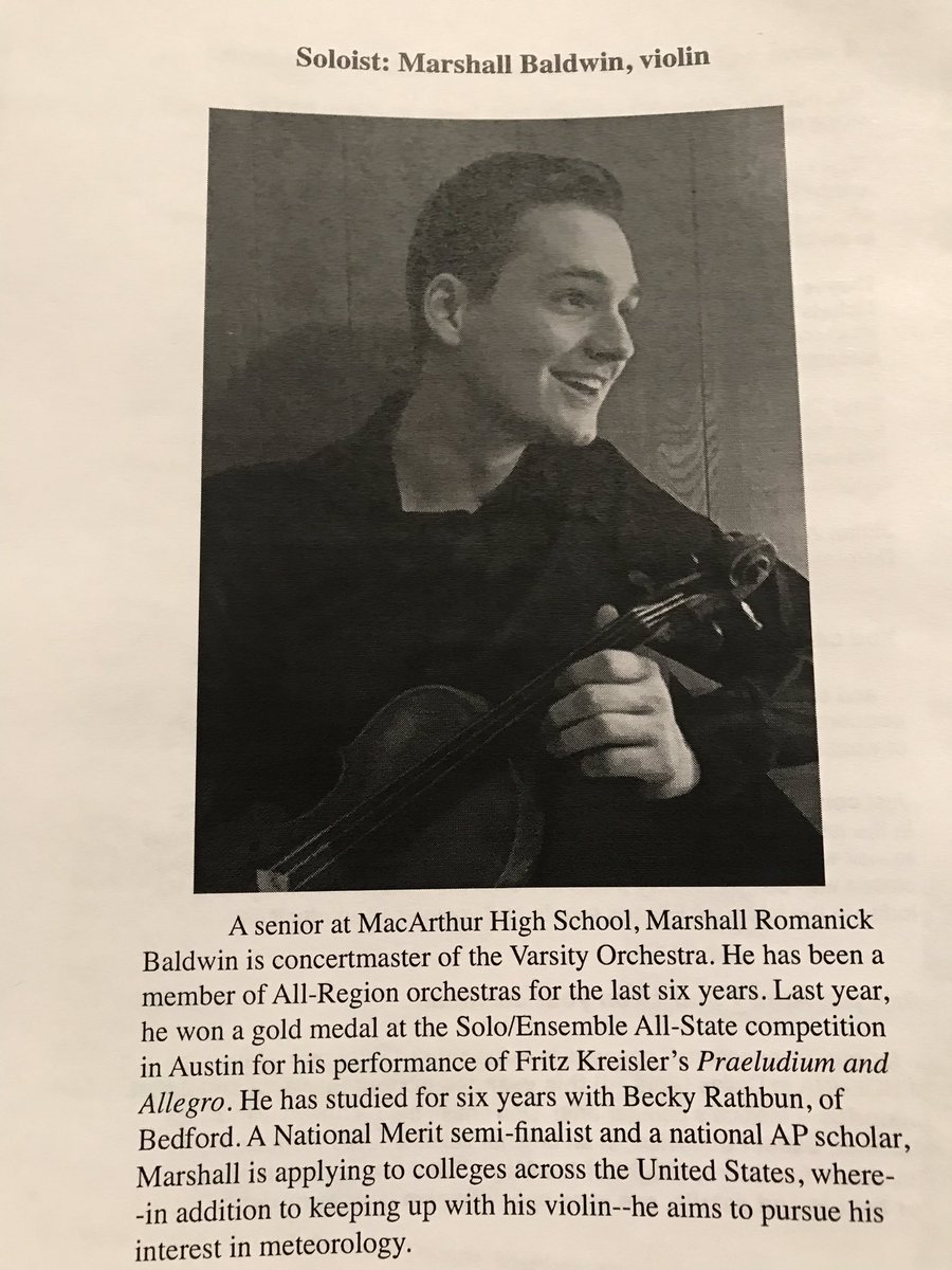 Excited to hear MacArthur HS Senior, Marshall Baldwin guest solo with the New Philharmonic Orchestra of Irving