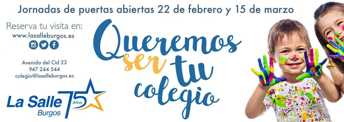 #QueremosSerTuColegio #Matriculación #PuertasAbiertas en <a href="/LaSalle_Burgos/">La Salle Burgos</a> 22F y 15M a las 16h.¡Descúbrenos e inscríbete en nuestra Web! ¡ Te esperamos! #SomosLaSalle <a href="/LaSalleSectorVa/">La Salle Sector Valladolid 💙💛</a>