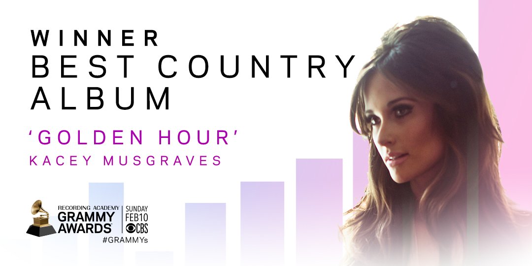 RecordingAcad's tweet photo. Congrats Best Country Album winner - 'Golden Hour' @KaceyMusgraves #GRAMMYs https://t.co/GM3Sj23CUZ