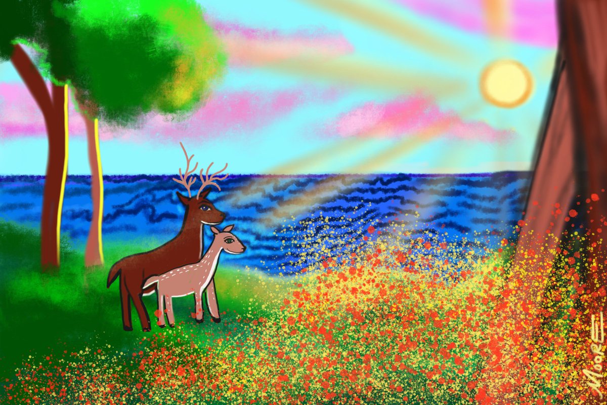 EyelpaintuMoore's tweet photo. Lucky Buck #Sunset #Deer #Love #ValentinesDayFever #Art #MooreArt #Painting #MooreSteveMoore #Oceans https://t.co/p5cS8SsJFd