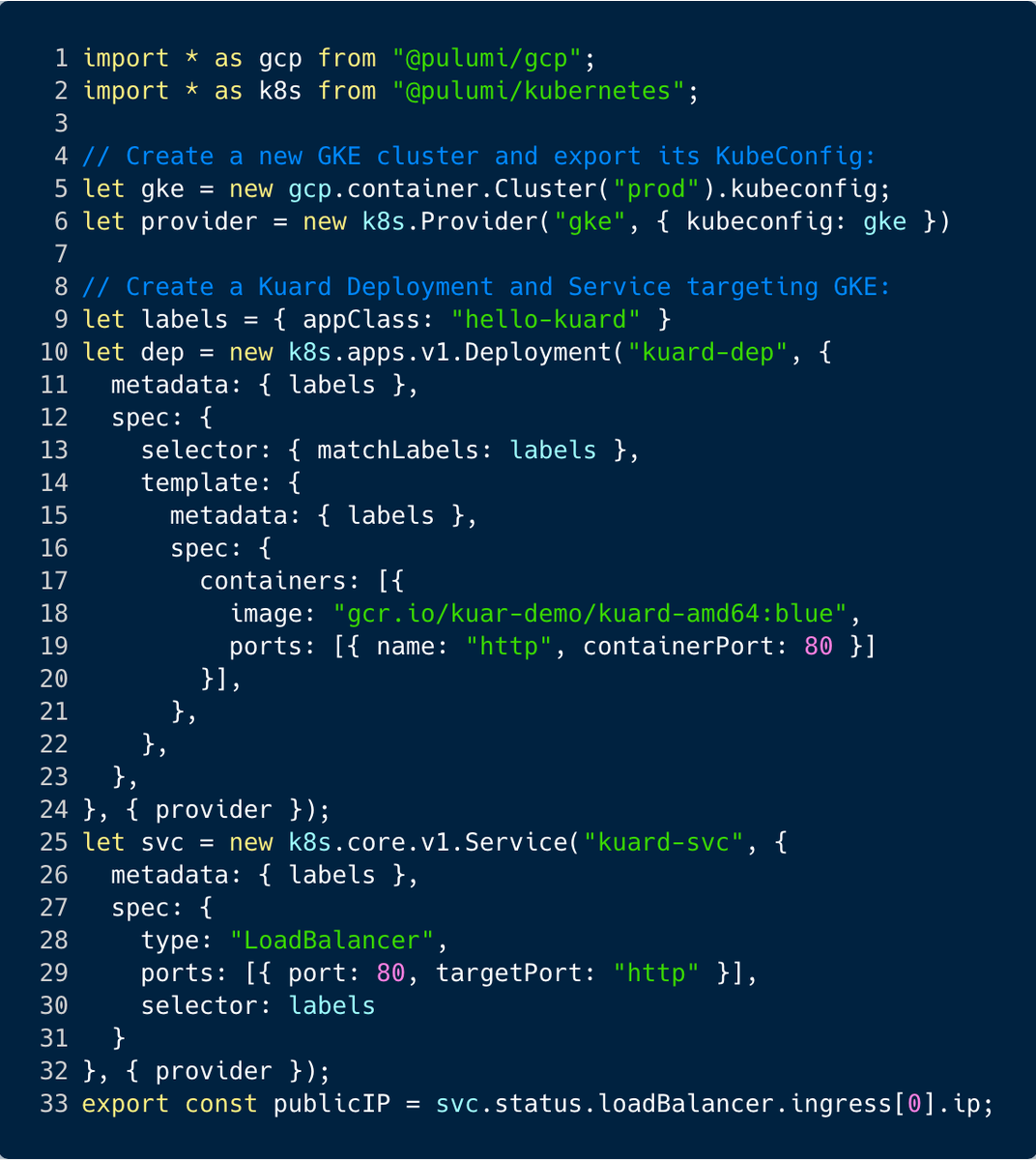 PulumiCorp's tweet photo. Program Kubernetes with Pulumi:

✅ Real languages (JS, TS, Python, Go)
✅ Any cloud
✅ EKS, AKS, and GKE
✅ Abstractions
✅ IDEs, testing, and linting
✅ Rich deployment updates
✅ GitOps
🚫 YAML

https://t.co/YepmmPO43m https://t.co/JLsoVASDKl