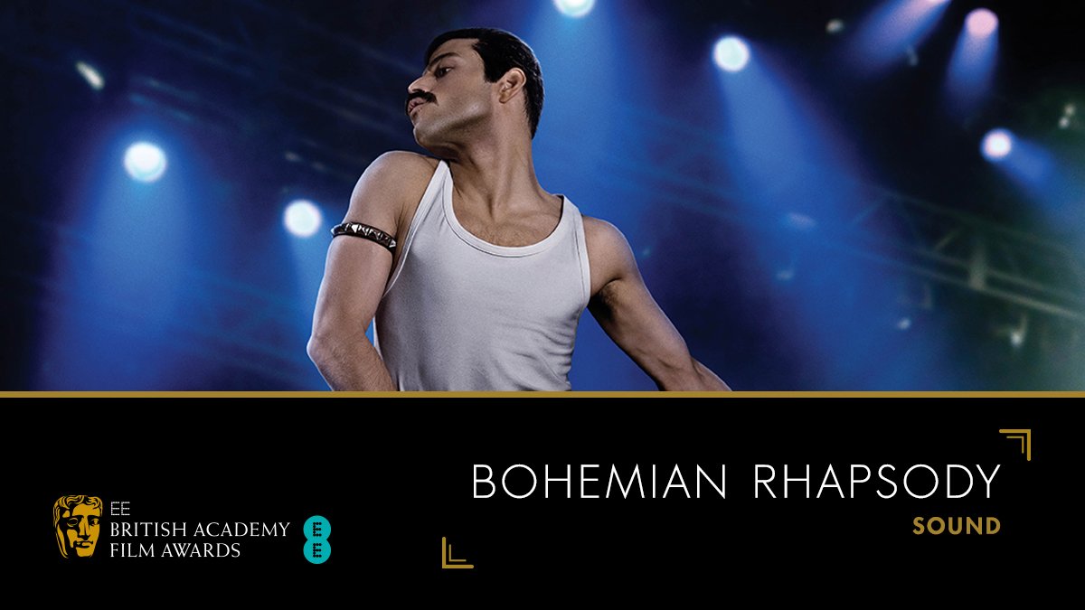 BAFTA's tweet photo. Well done to the @BoRhapMovie team for their win in the Sound category! 🔊🎤 #EEBAFTAs #BAFTA https://t.co/erwTil6ZbY