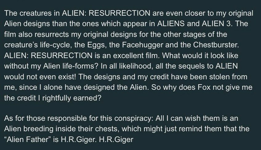 BlueBoy8000's tweet photo. When I found out about how our #Xenomorph Father felt about my preferred #AlienFilmFranchise designs from #AlienResurrection and about the Film as a whole, was the day I was Reborn, Renewed, Resurrected! Bus most of: validatedπ #HRGiger #TheNewborn #WarriorAlien #Ripley8 #Alien https://t.co/DAAdYOFuIv